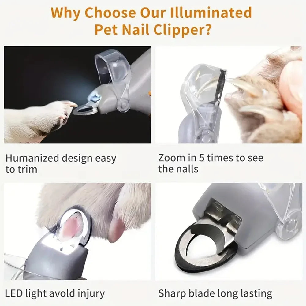 Professional Pet Nail Clipper with LED Light - Precision Safety Trimmer to Prevent Over-Cutting