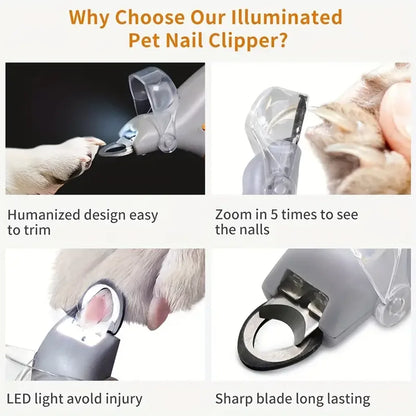 Professional Pet Nail Clipper with LED Light - Precision Safety Trimmer to Prevent Over-Cutting