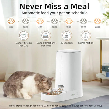 Smart Automatic Pet Feeder - Wi-Fi Enabled App Control with Scheduled Feeding & Portion Timer