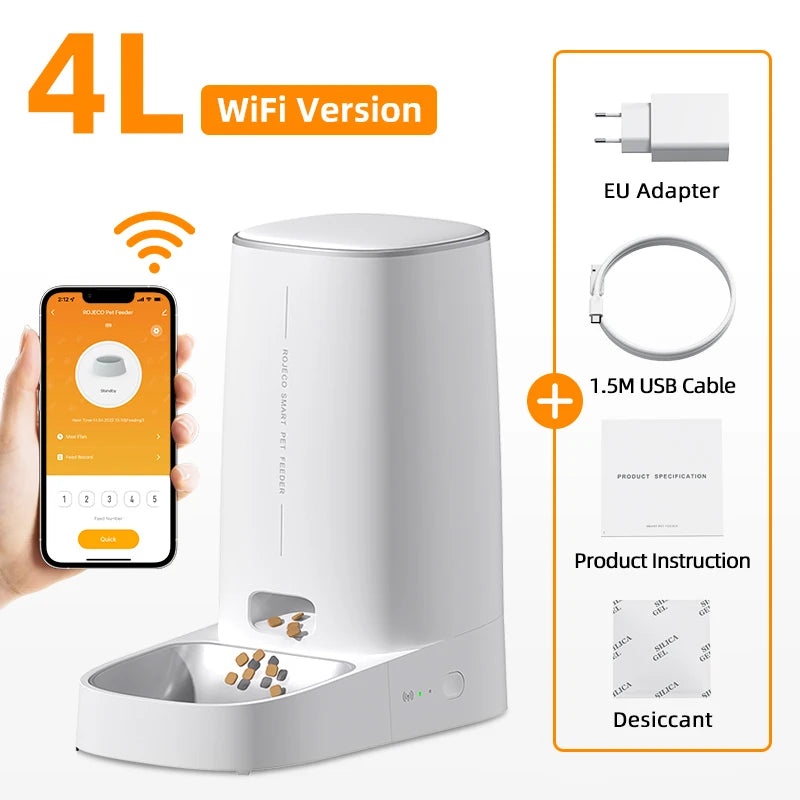 Smart Automatic Pet Feeder - Wi-Fi Enabled App Control with Scheduled Feeding & Portion Timer