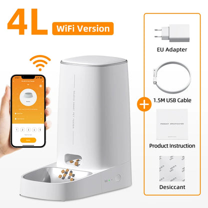 Smart Automatic Pet Feeder - Wi-Fi Enabled App Control with Scheduled Feeding & Portion Timer