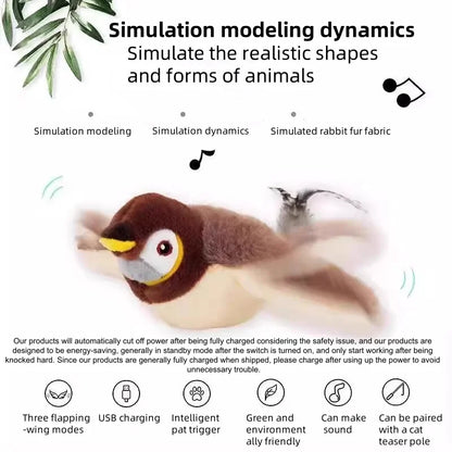 Interactive Chirping Bird Cat Toy - Motion-Activated Flapping Wings & USB Rechargeable