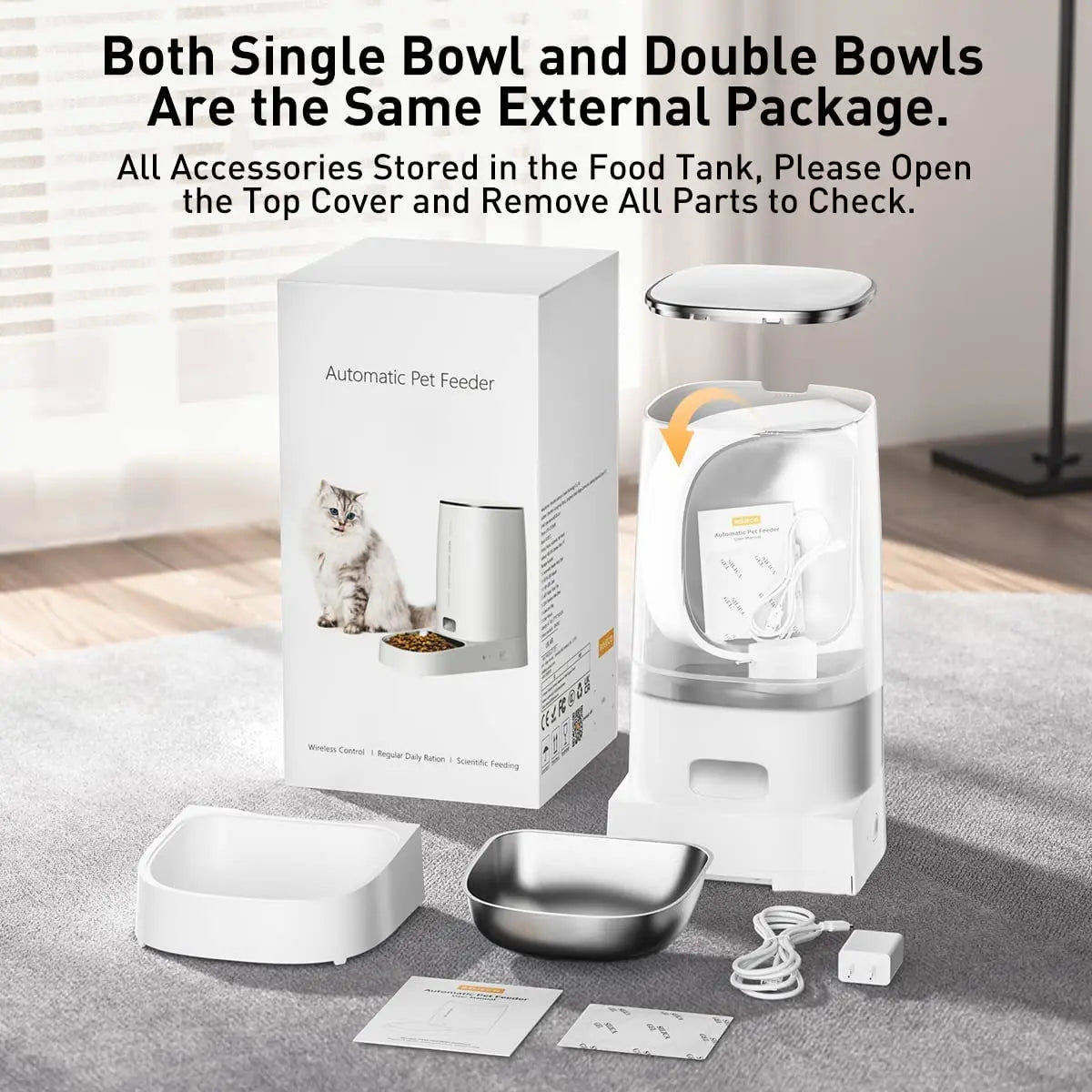 Smart Automatic Pet Feeder - Wi-Fi Enabled App Control with Scheduled Feeding & Portion Timer
