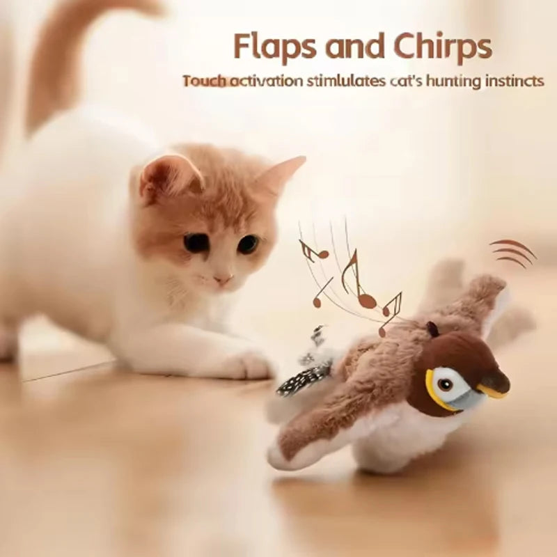 Interactive Chirping Bird Cat Toy - Motion-Activated Flapping Wings & USB Rechargeable