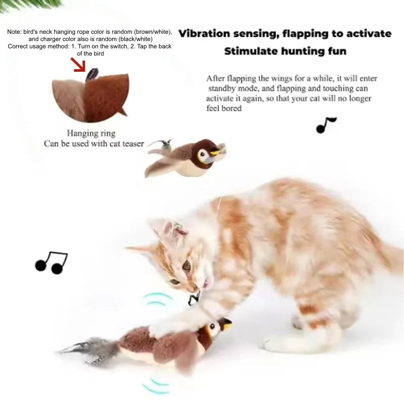 Interactive Chirping Bird Cat Toy - Motion-Activated Flapping Wings & USB Rechargeable