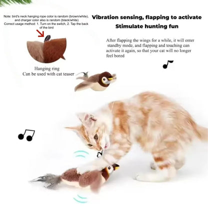 Interactive Chirping Bird Cat Toy - Motion-Activated Flapping Wings & USB Rechargeable