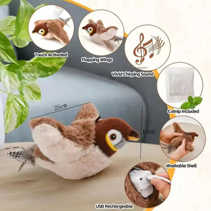 Interactive Chirping Bird Cat Toy - Motion-Activated Flapping Wings & USB Rechargeable