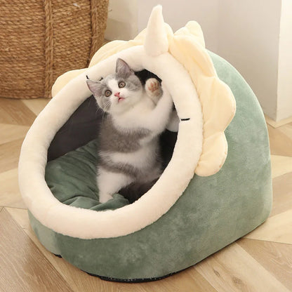 Plush Cat Cave Bed - Self-Warming Covered Nest for Indoor Cats & Small Dogs