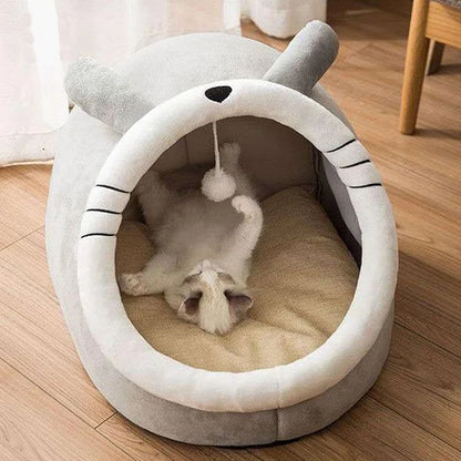 Plush Cat Cave Bed - Self-Warming Covered Nest for Indoor Cats & Small Dogs
